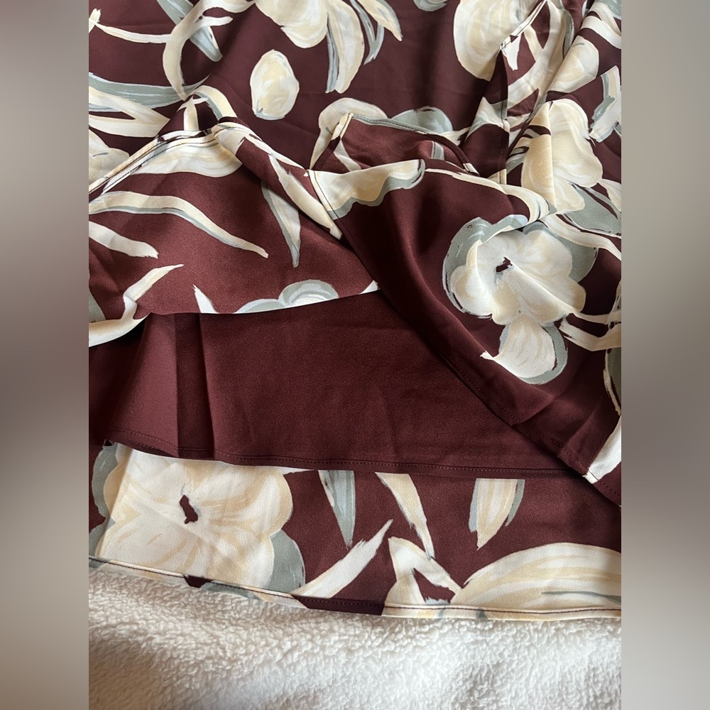 Nordstrom Rack Floral Midi Wrap Skirt in Burgundy & Cream Women’s Size XL - Picture 13 of 16
